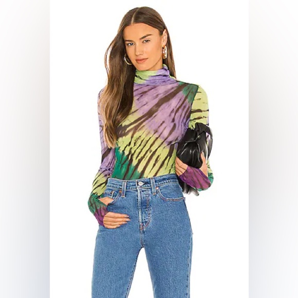 AFRM Zadie Mesh Long Sleeve Top in Green Halo Tie Dye